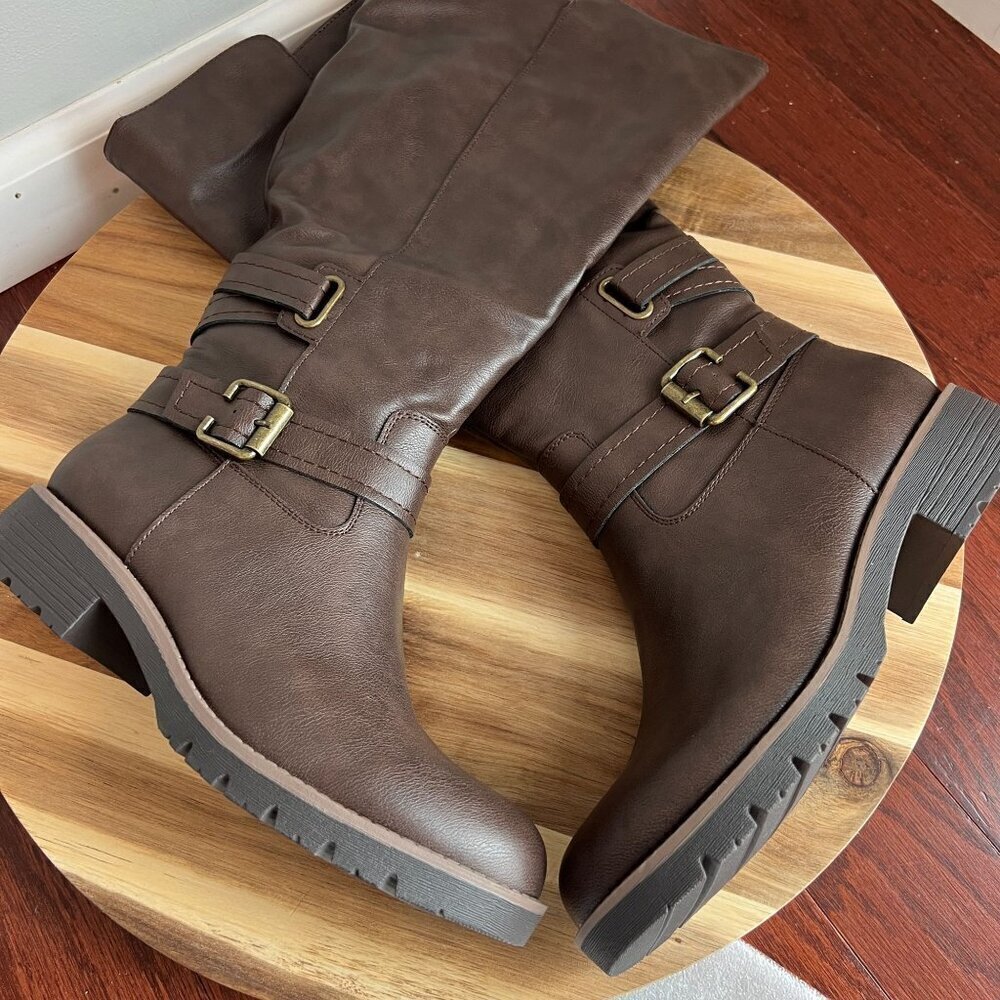 Sun + Stone Blakelyy Womens Buckle Knee-High Boots Sz 10M in Chocolate Brown - Picture 4 of 9